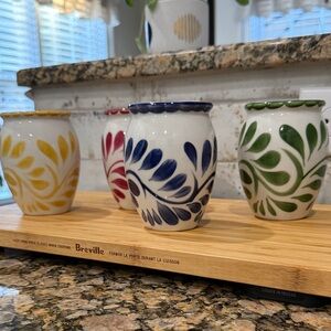 Pottery Barn Multicolor Leaf Pattern Mugs